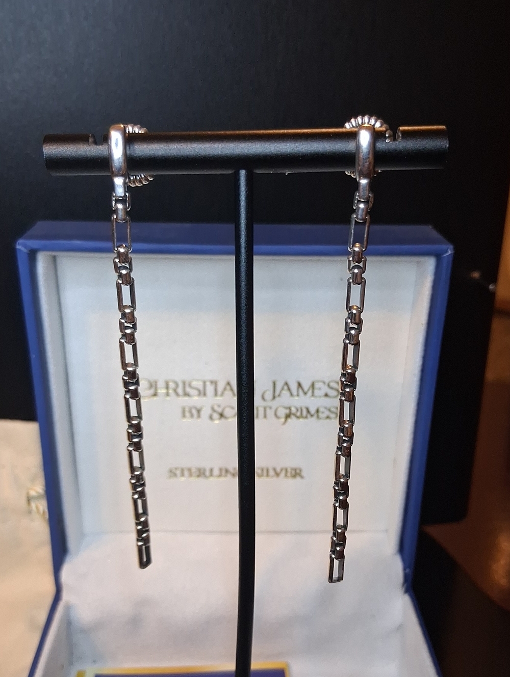 Sterling Silver Luciano Chain Dangle Post Earrings Chritian James By Scott Grime